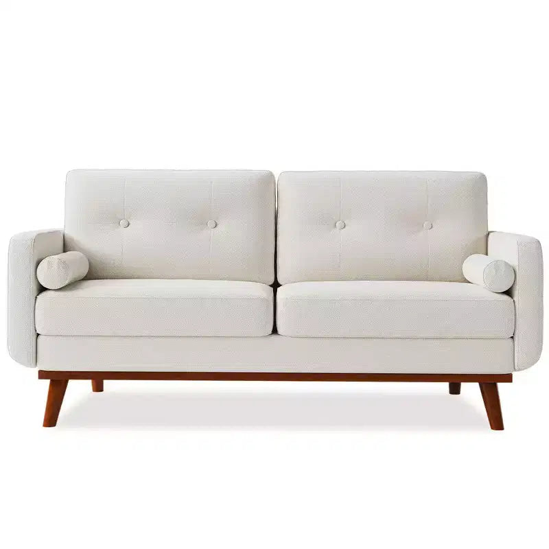 Causeuse de 65 po de style moderne du milieu du siècle avec dossier touffeté et pieds en bois