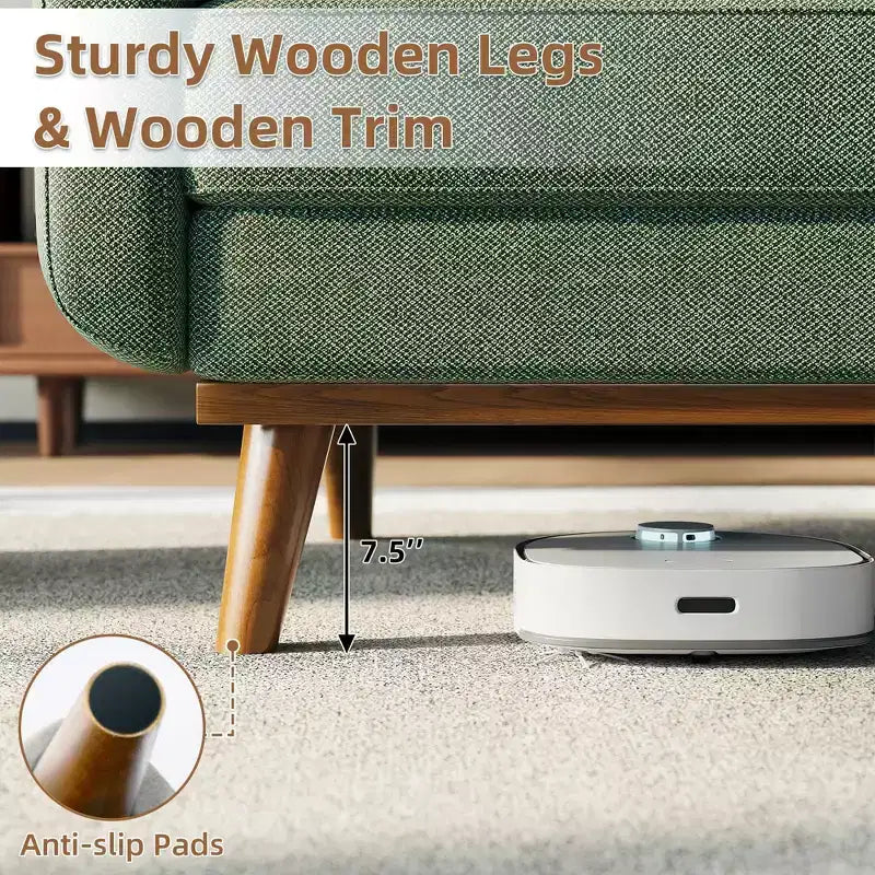 Causeuse de 65 po de style moderne du milieu du siècle avec dossier touffeté et pieds en bois