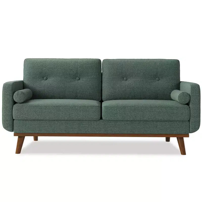 Causeuse de 65 po de style moderne du milieu du siècle avec dossier touffeté et pieds en bois