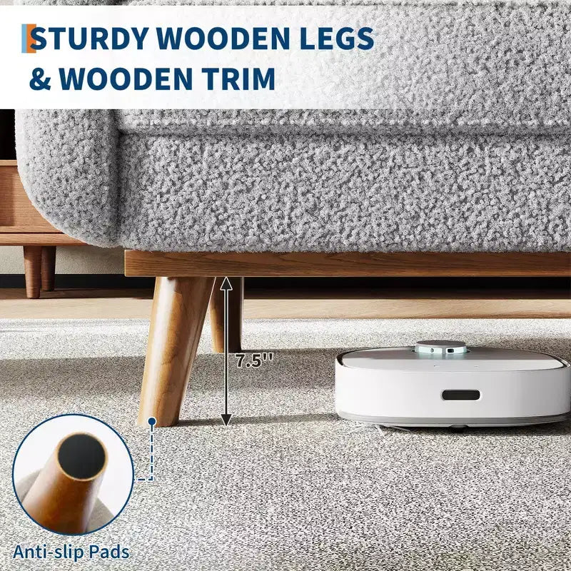Causeuse de 65 po de style moderne du milieu du siècle avec dossier touffeté et pieds en bois