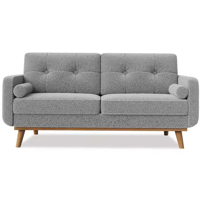 Causeuse de 65 po de style moderne du milieu du siècle avec dossier touffeté et pieds en bois