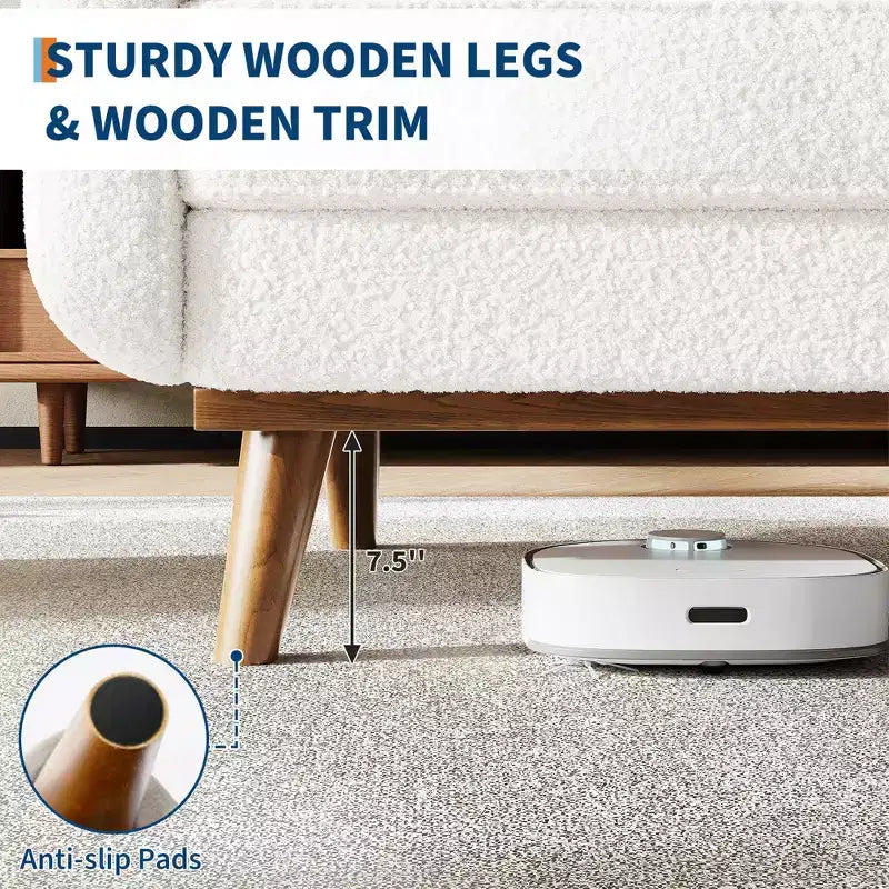 Causeuse de 65 po de style moderne du milieu du siècle avec dossier touffeté et pieds en bois