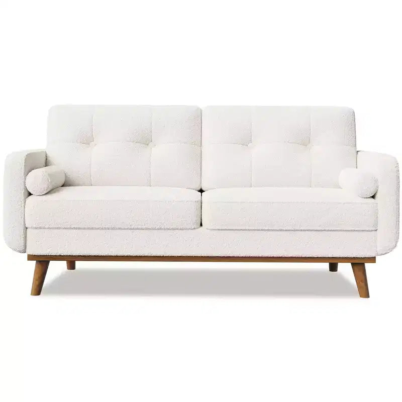Causeuse de 65 po de style moderne du milieu du siècle avec dossier touffeté et pieds en bois