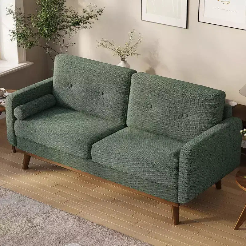 Causeuse de 65 po de style moderne du milieu du siècle avec dossier touffeté et pieds en bois