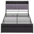 COZONY Grey Upholstered Bed Frame with Storage, Charging Station Black Frame No Box Spring Needed
