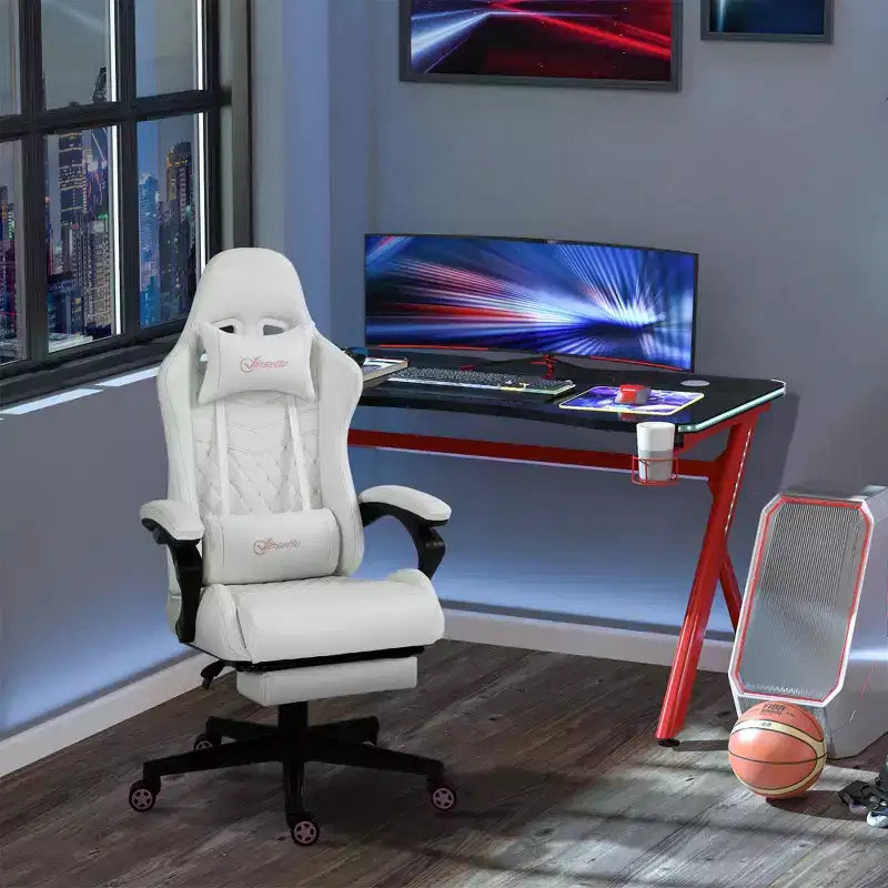 Chaise de jeu de course à dossier haut avec repose-pieds, support lombaire et hauteur réglable