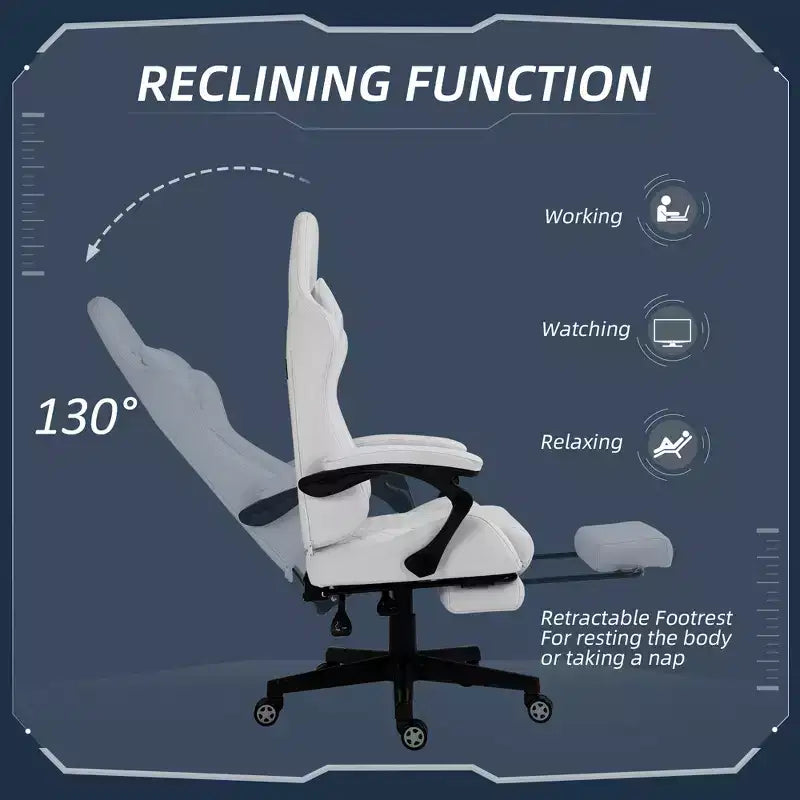 Chaise de jeu de course à dossier haut avec repose-pieds, support lombaire et hauteur réglable