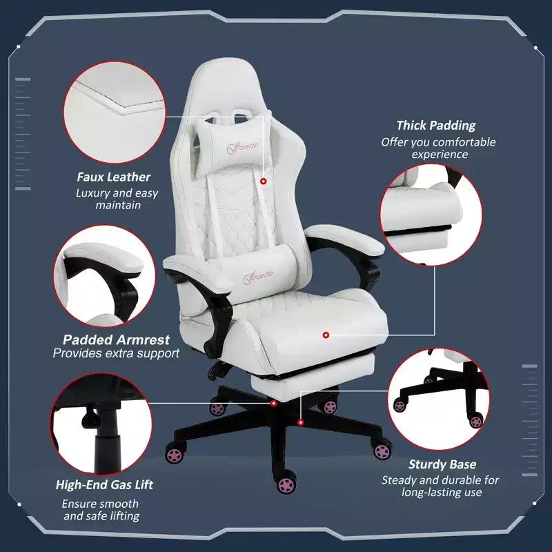Chaise de jeu de course à dossier haut avec repose-pieds, support lombaire et hauteur réglable