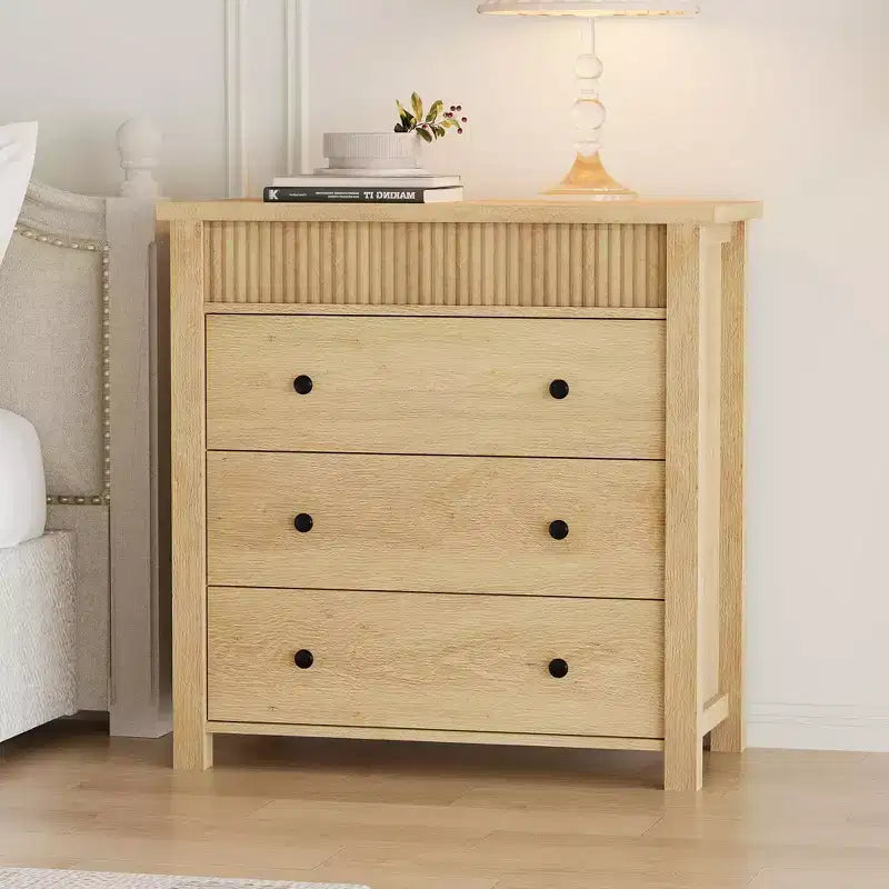 Commode en bois à 3 tiroirs et table de chevet – Table d'appoint cannelée