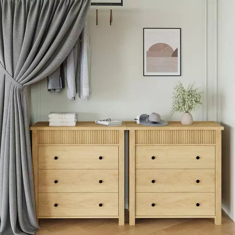 Commode en bois à 3 tiroirs et table de chevet – Table d'appoint cannelée