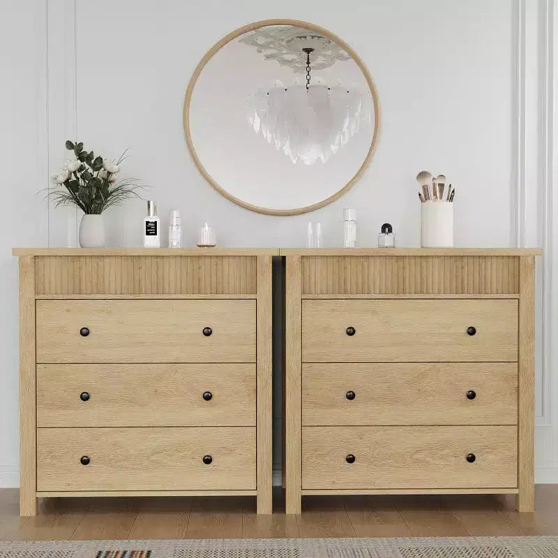 Commode en bois à 3 tiroirs et table de chevet – Table d'appoint cannelée