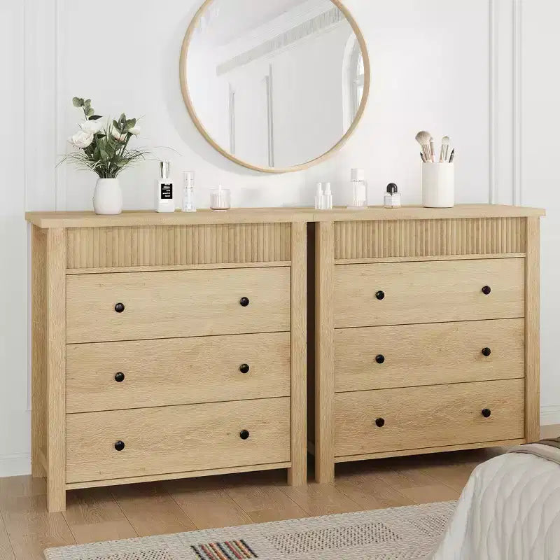 Commode en bois à 3 tiroirs et table de chevet – Table d'appoint cannelée