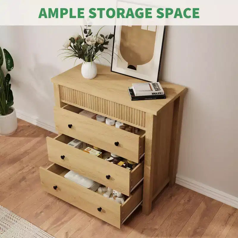Commode en bois à 3 tiroirs et table de chevet – Table d'appoint cannelée