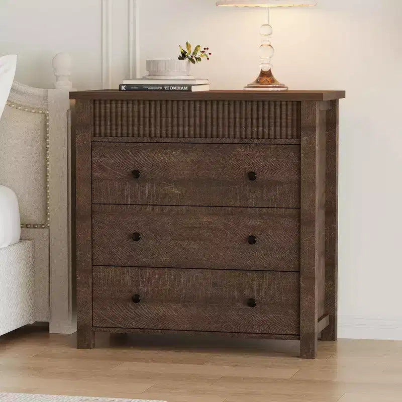 Commode en bois à 3 tiroirs et table de chevet – Table d'appoint cannelée