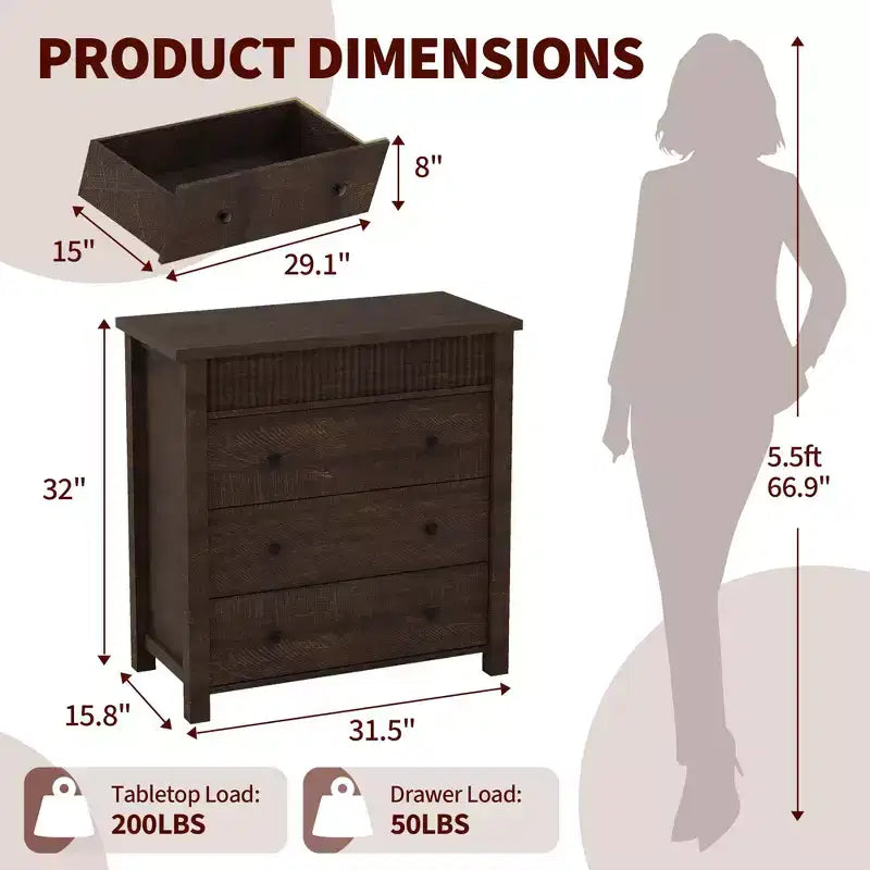 Commode en bois à 3 tiroirs et table de chevet – Table d'appoint cannelée