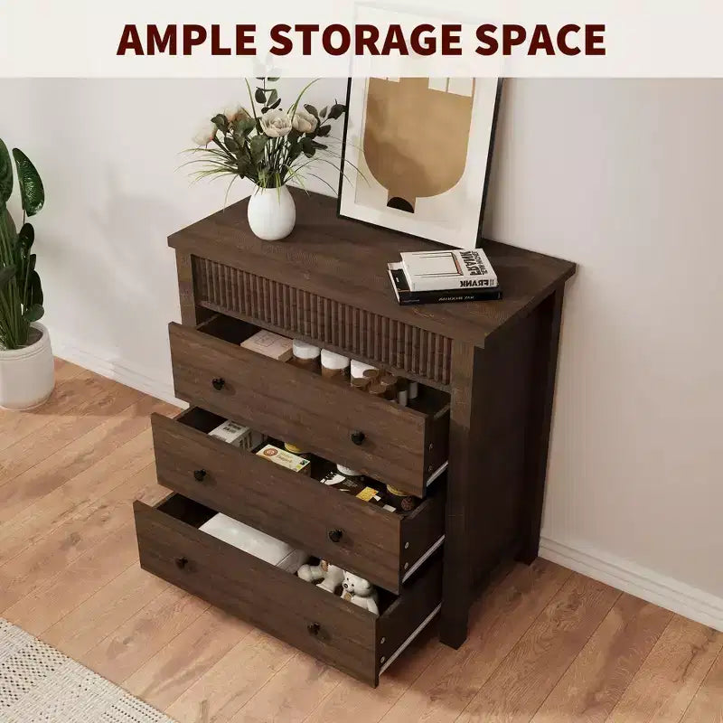 Commode en bois à 3 tiroirs et table de chevet – Table d'appoint cannelée