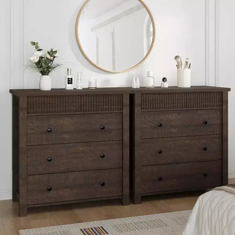 Commode en bois à 3 tiroirs et table de chevet – Table d'appoint cannelée