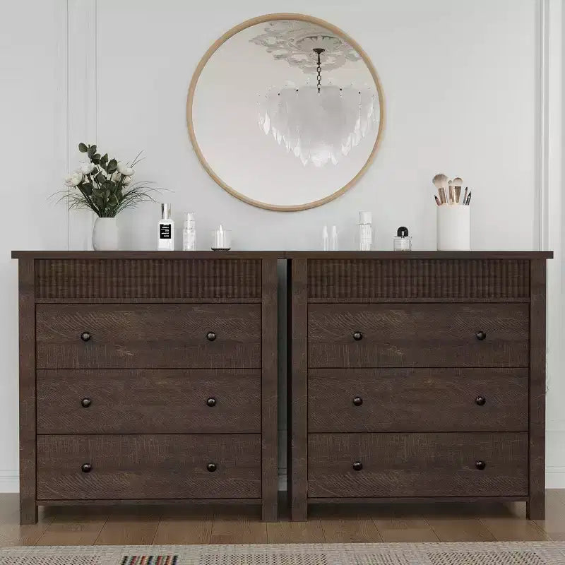 Commode en bois à 3 tiroirs et table de chevet – Table d'appoint cannelée