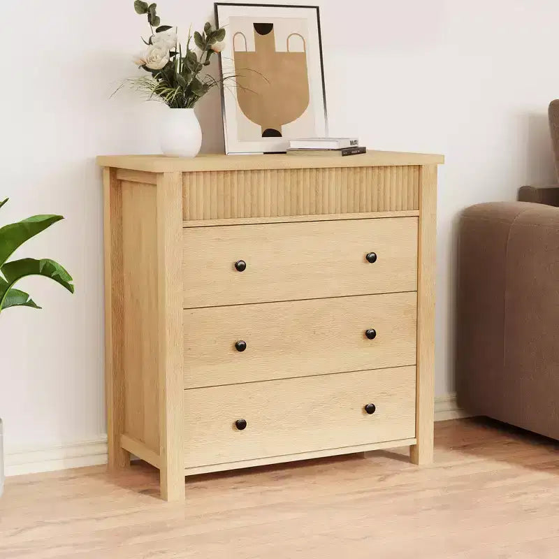 Commode en bois à 3 tiroirs et table de chevet – Table d'appoint cannelée