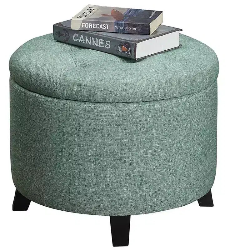 Pouffe de rangement rond avec plateau capitonné et couvercle amovible