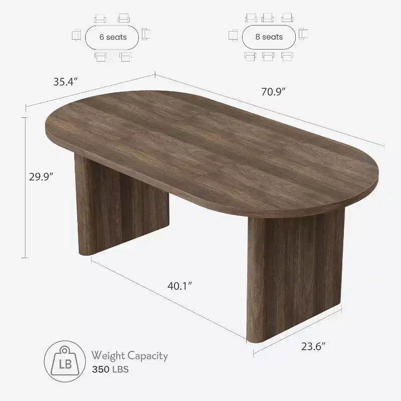 Table de salle à manger ovale noire/marron/grise/en bois, style ferme, 6 à 8 places