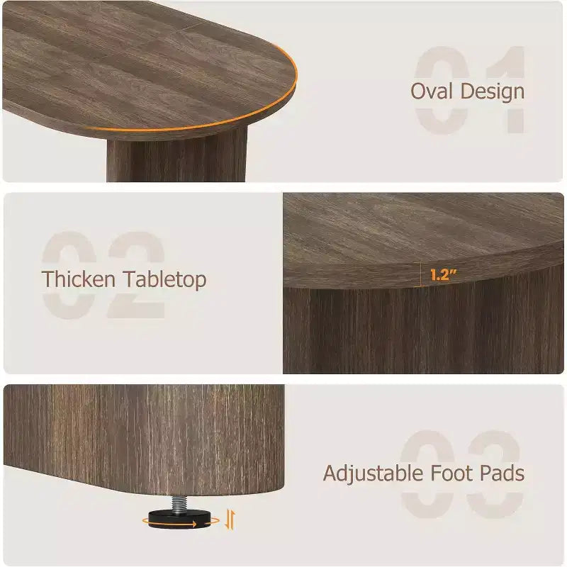 Table de salle à manger ovale noire/marron/grise/en bois, style ferme, 6 à 8 places
