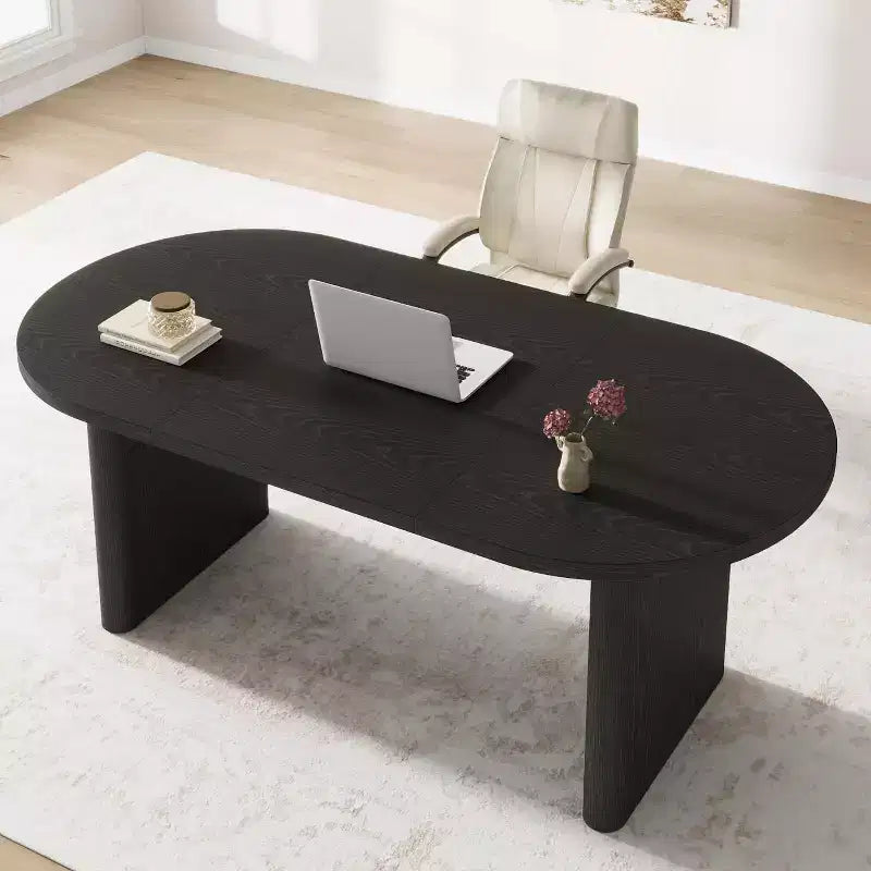 Table de salle à manger ovale noire/marron/grise/en bois, style ferme, 6 à 8 places