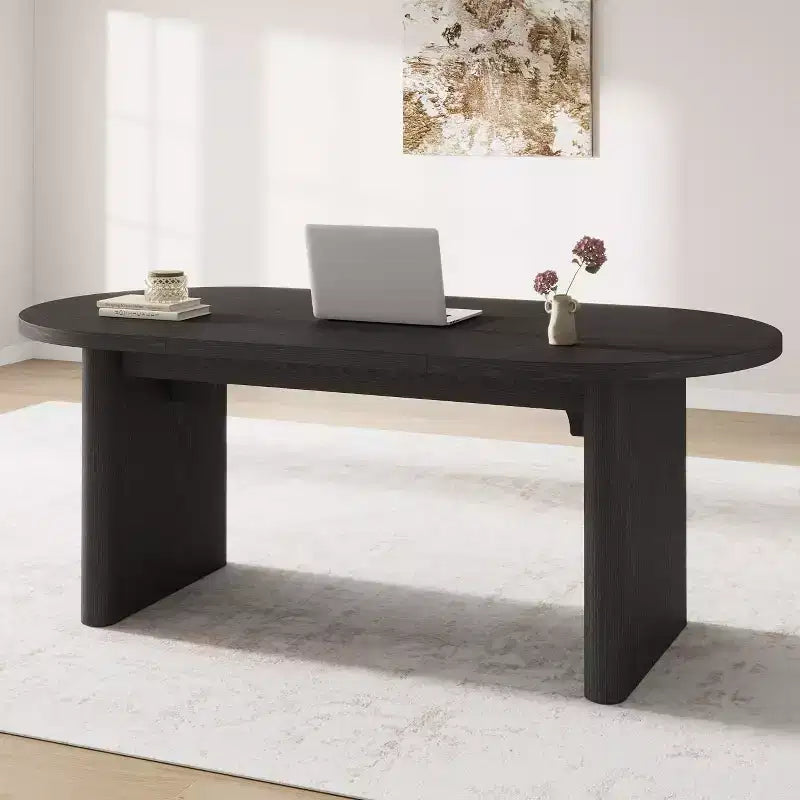 Table de salle à manger ovale noire/marron/grise/en bois, style ferme, 6 à 8 places