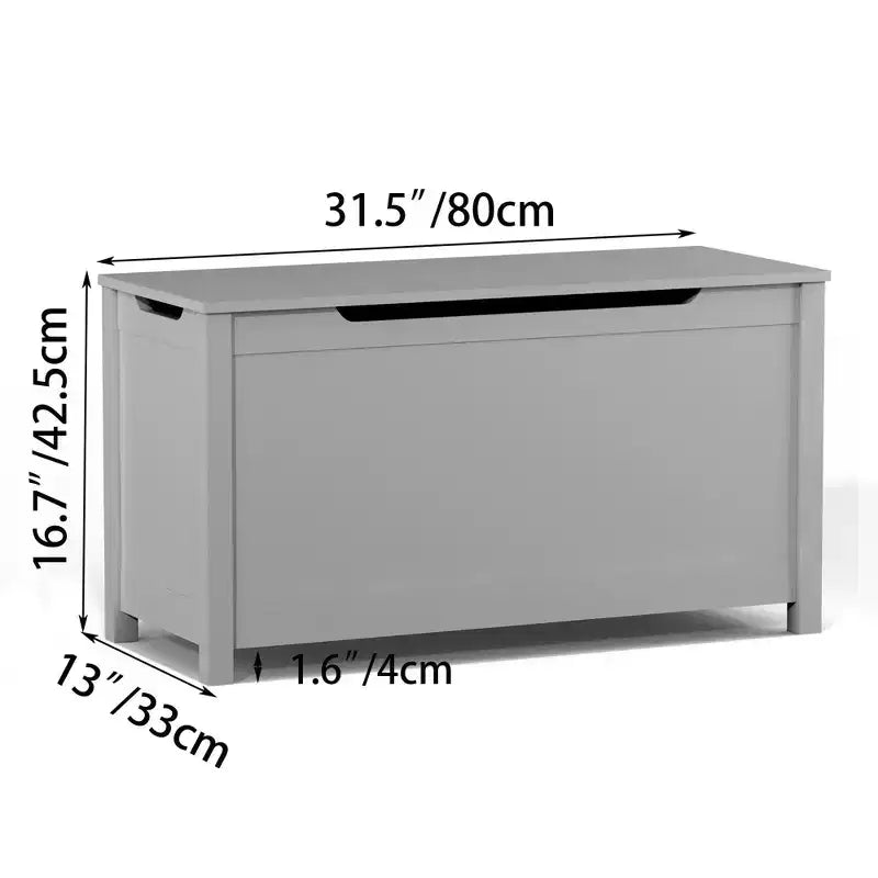 Coffre de rangement gris en bois pour jouets avec couvercle à charnière de sécurité, pour les 2 ans et plus, montage par 1 personne