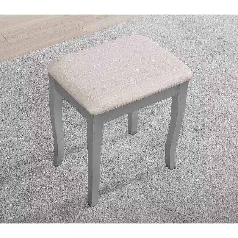 Coiffeuse vintage en bois avec tabouret, miroir 3 volets et 4 tiroirs