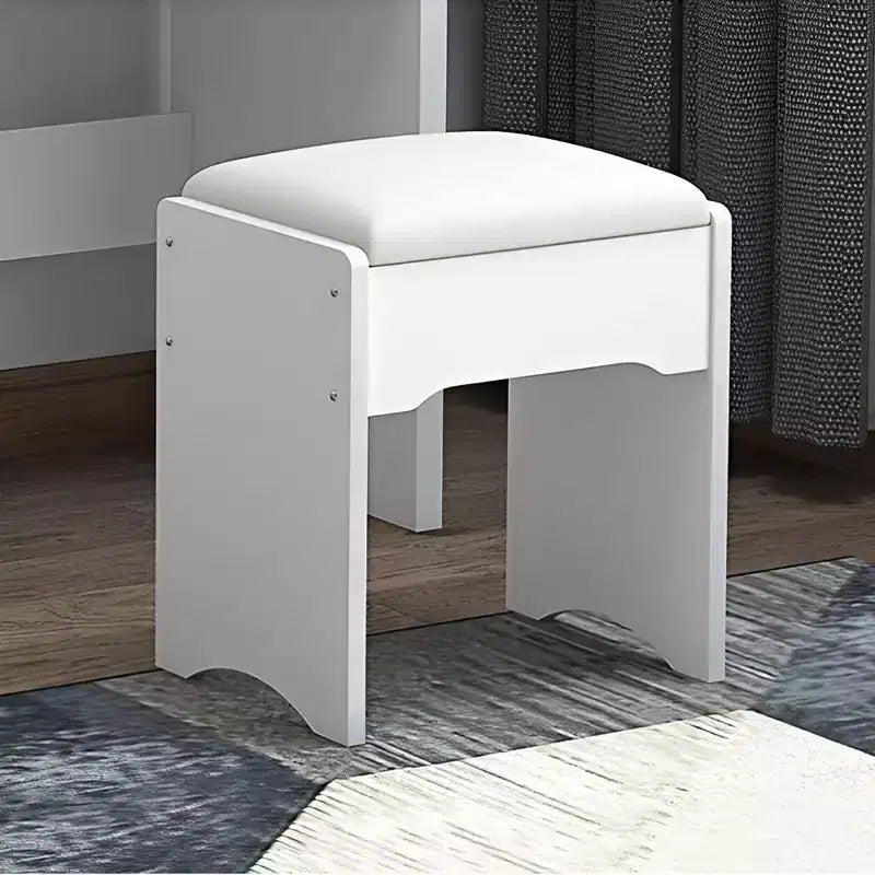 Coiffeuse blanche moderne avec grand miroir, 4 tiroirs et chaise
