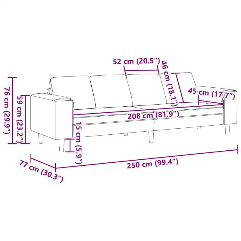 Canapé en velours côtelé gris foncé avec coussins – 4 places, sans pouf