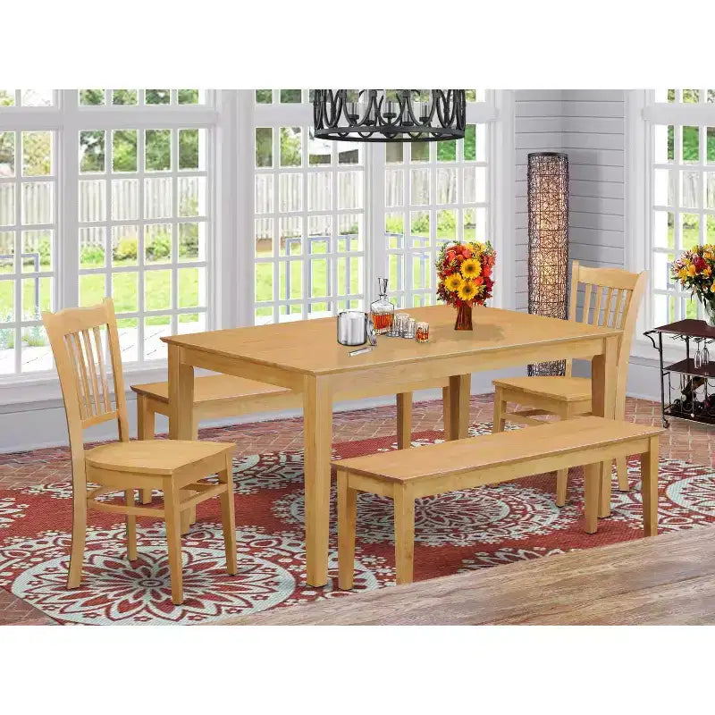 Ensemble de salle à manger rectangulaire 5 pièces en chêne naturel, 4 places