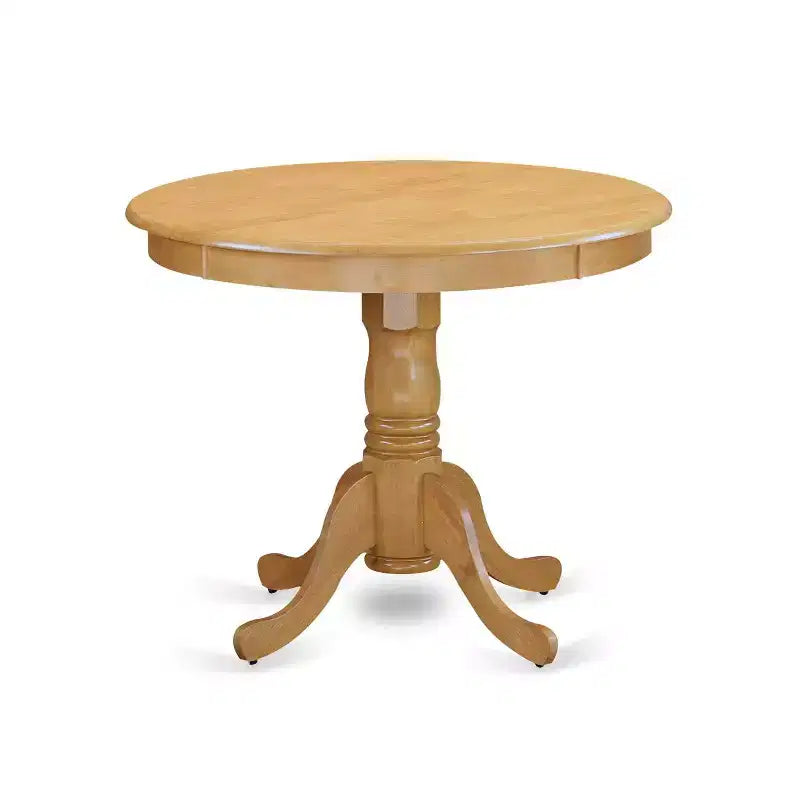 Ensemble de salle à manger moderne 5 pièces – Table ronde de 91 cm, 4 chaises, pieds en chêne et tissu en lin