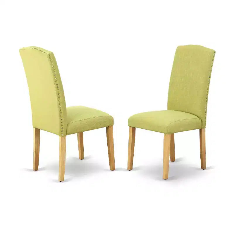 Ensemble de salle à manger moderne 5 pièces – Table ronde de 91 cm, 4 chaises, pieds en chêne et tissu en lin