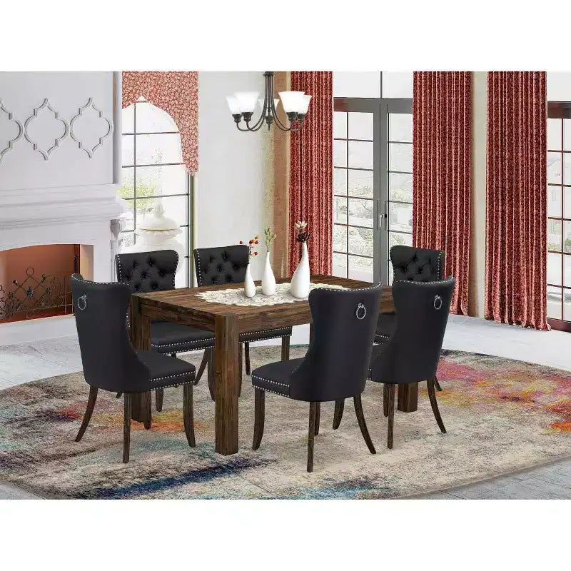 Ensemble de salle à manger rectangulaire Jacobean Brown, 6 places, style Parson
