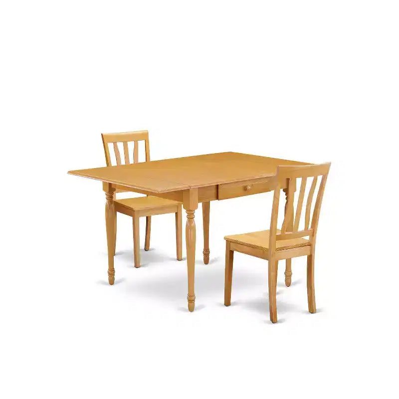HomeStock 3-Piece Natural Brown Oak Finish Solid Wood Top With Dropleaf Dining Table Set for Small Spaces