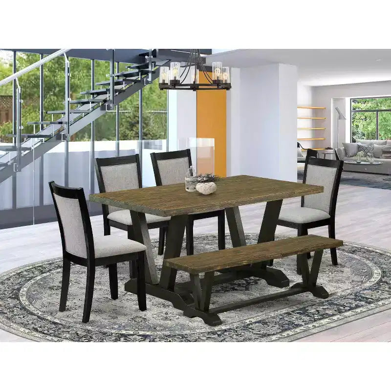 Ensemble de salle à manger rectangulaire Jacobean brun 6 pièces pour 5 personnes