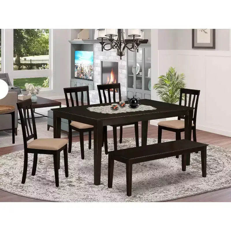 Ensemble de salle à manger ovale en bois cappuccino, 6 pièces, 5 places