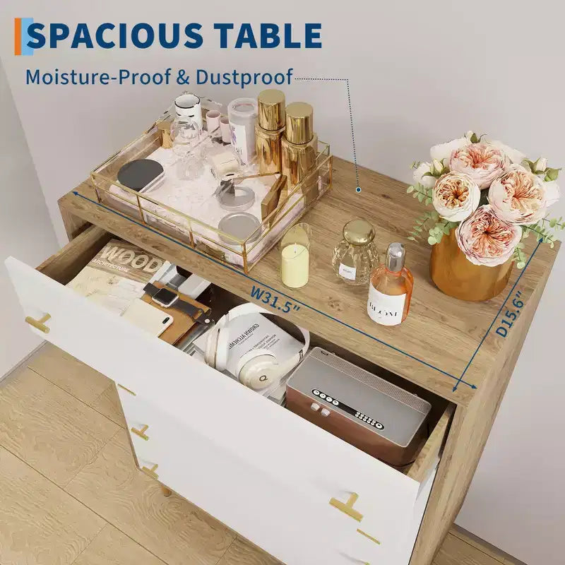 5-Drawer Dresser  44 Tall Rustic Wood Chest with Bar Handles, Anti-Tip & Robot-Vacuum Friendly