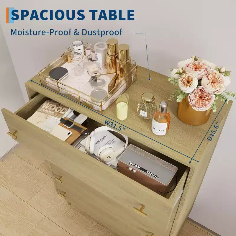 5-Drawer Dresser  44 Tall Rustic Wood Chest with Bar Handles, Anti-Tip & Robot-Vacuum Friendly