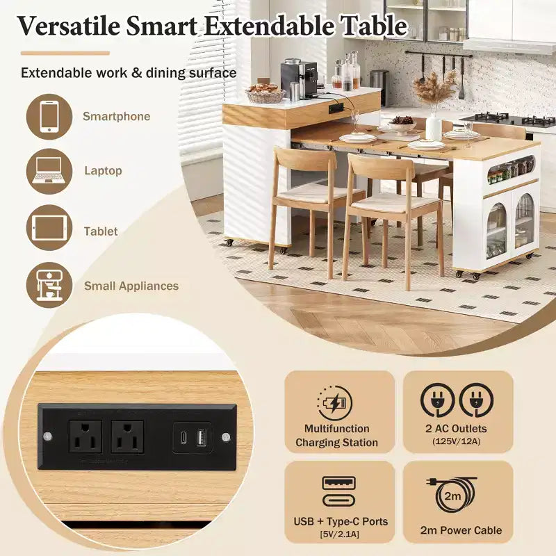Extendable Dining Table and Rolling Kitchen Island with Drawers