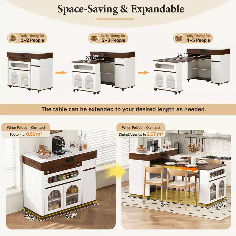 Extendable Dining Table and Rolling Kitchen Island with Drawers