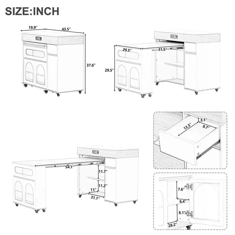 Extendable Dining Table and Rolling Kitchen Island with Drawers