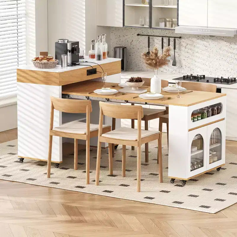 Extendable Dining Table and Rolling Kitchen Island with Drawers
