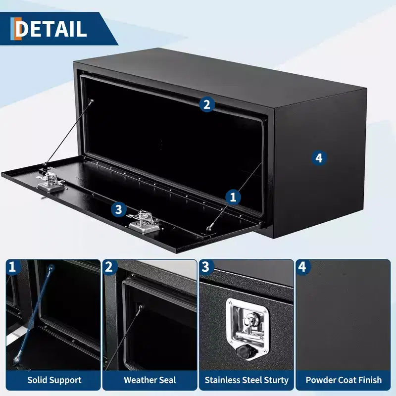 Steel Truck Tool Box, Weather-Resistant Underbody Storage Chest, Smooth Surface, Rustproof, for Pickup, RV, Trailer