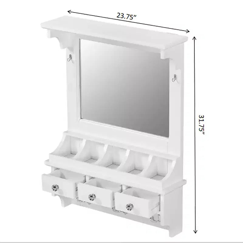White Floating Makeup Vanity with Big Mirror, Wall-Mounted Storage Vanity with Drawers, Pockets & Hooks, Space-Saving for Small Space