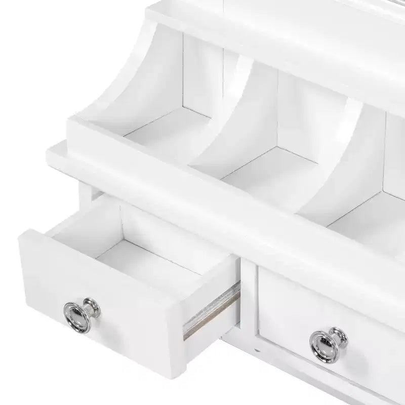 White Floating Makeup Vanity with Big Mirror, Wall-Mounted Storage Vanity with Drawers, Pockets & Hooks, Space-Saving for Small Space