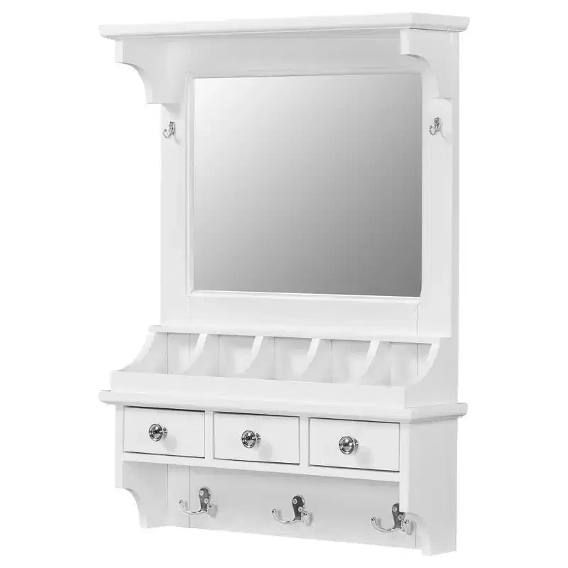 White Floating Makeup Vanity with Big Mirror, Wall-Mounted Storage Vanity with Drawers, Pockets & Hooks, Space-Saving for Small Space