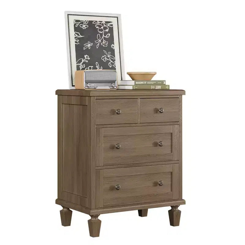 Vintage Dresser Chest with 4 Drawers, Carved Handles, Tapered Legs, Large Storage for Bedroom